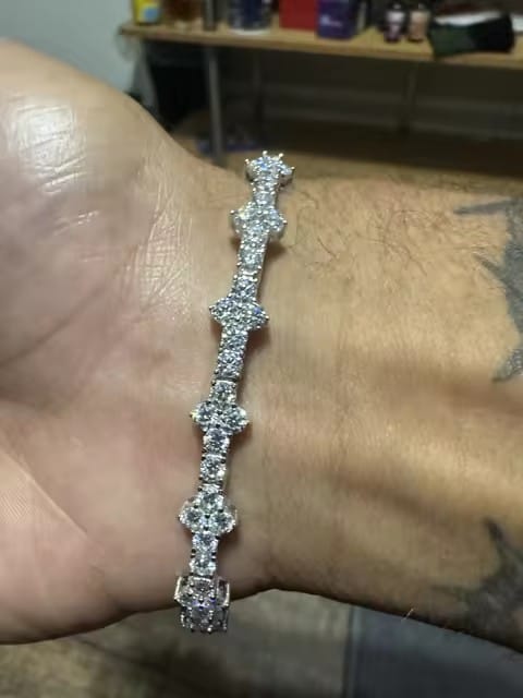 Customer photo review of 3MM White Gold Plated Silver Moissanite Tennis Bracelet - Hip Hop Style