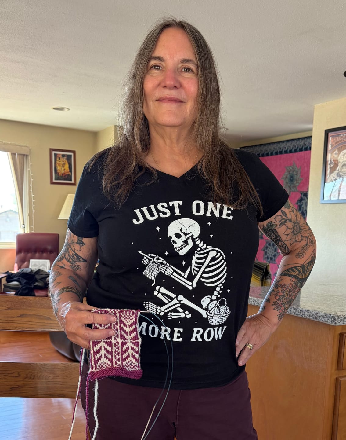 Customer photo review of One More Row Skeleton Lady V-neck