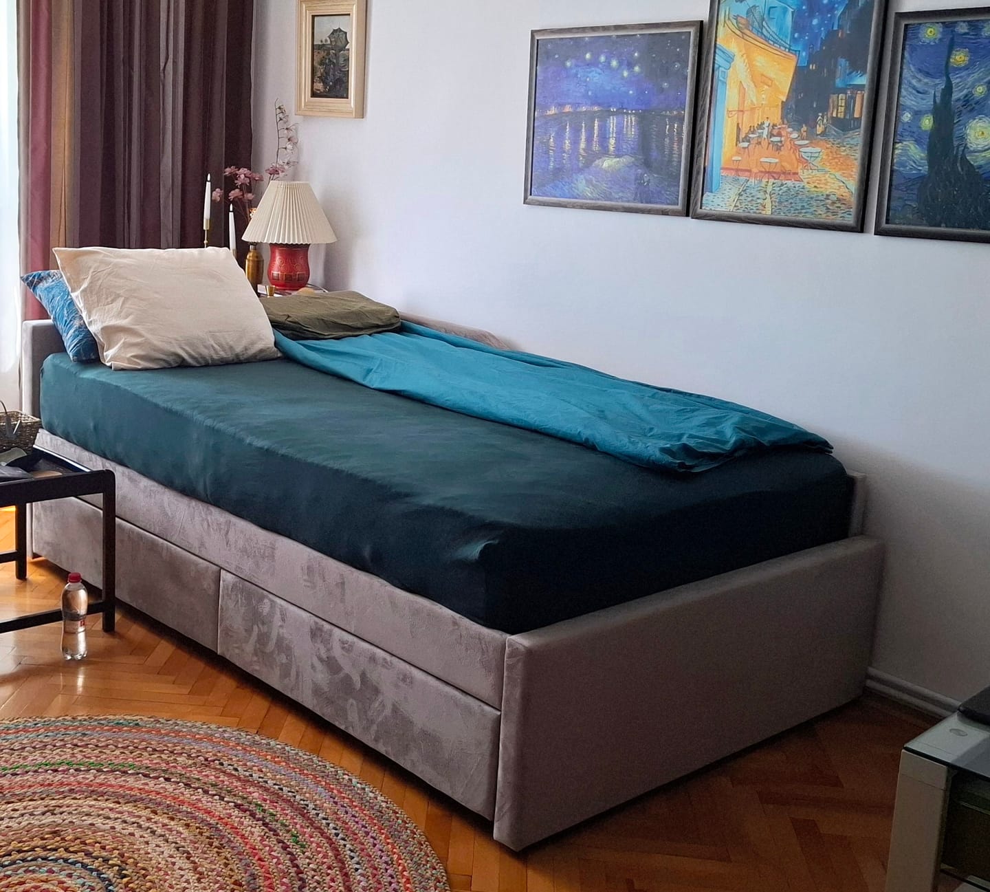Customer photo review of Pat colt dormitor ELIOT 120x200, stofa catifelata bej inchis - Tap 228, cu spatiu depozitare si somiera