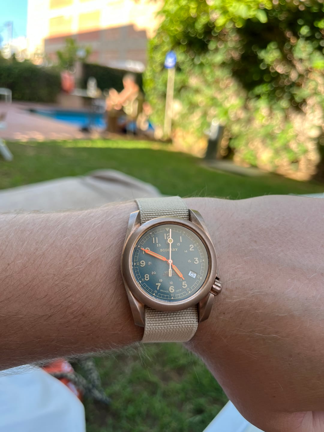Customer photo review of VOYAGER - 100M Waterproof Bronze Automatic Field Watch | Sandstone Green
