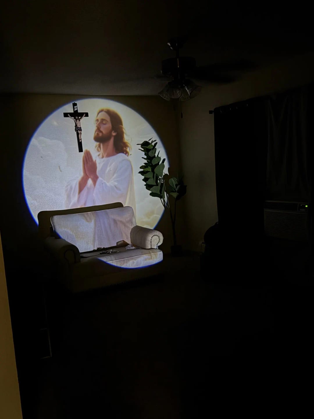 Customer photo review of God & Jesus Christian Pattern Projection Light (6 Interchangeable Patterns) - LED Ceiling & Wall Ambient Decor Lamp for Home & Church