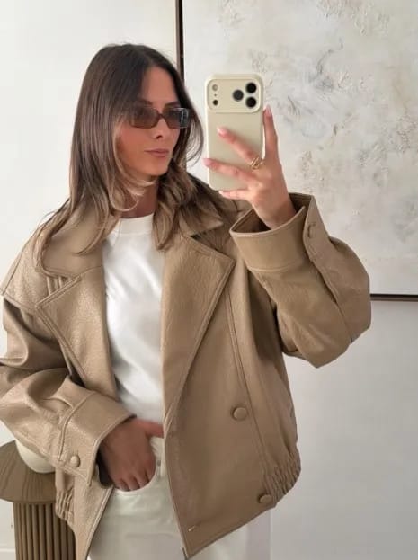 Customer photo review of Isabel Double Breasted Faux Leather Coat