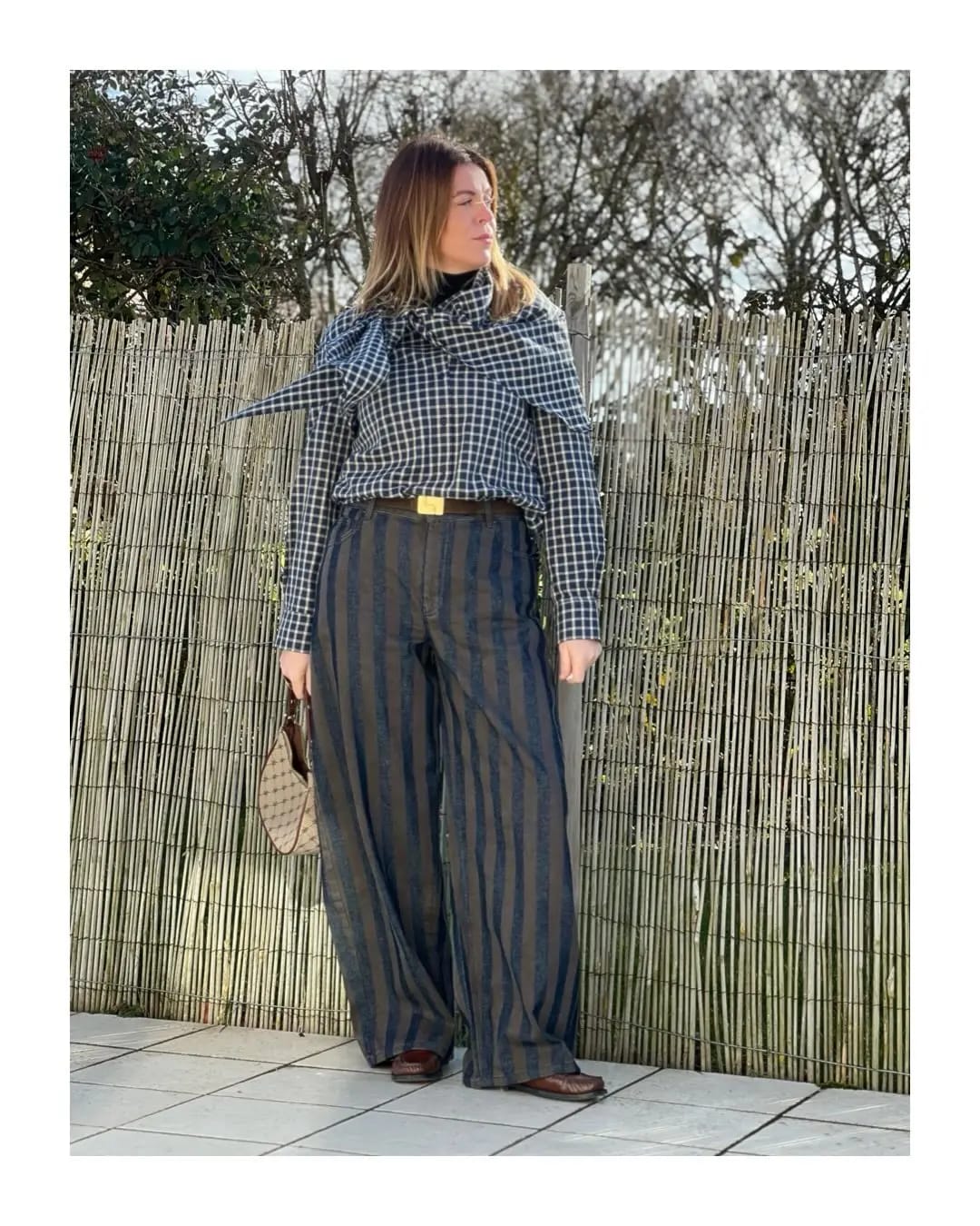 Customer photo review of Lena Plaid Scarf-Tie Shirt