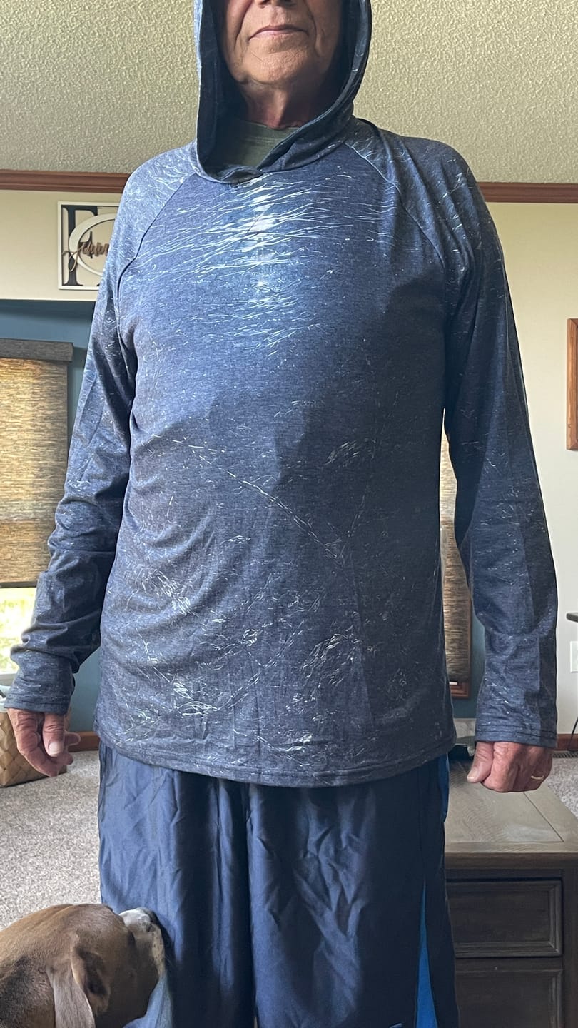 Customer photo review of AirLite Fishing Sun Hoodie - Nightfall Timber Walleye - MHL40
