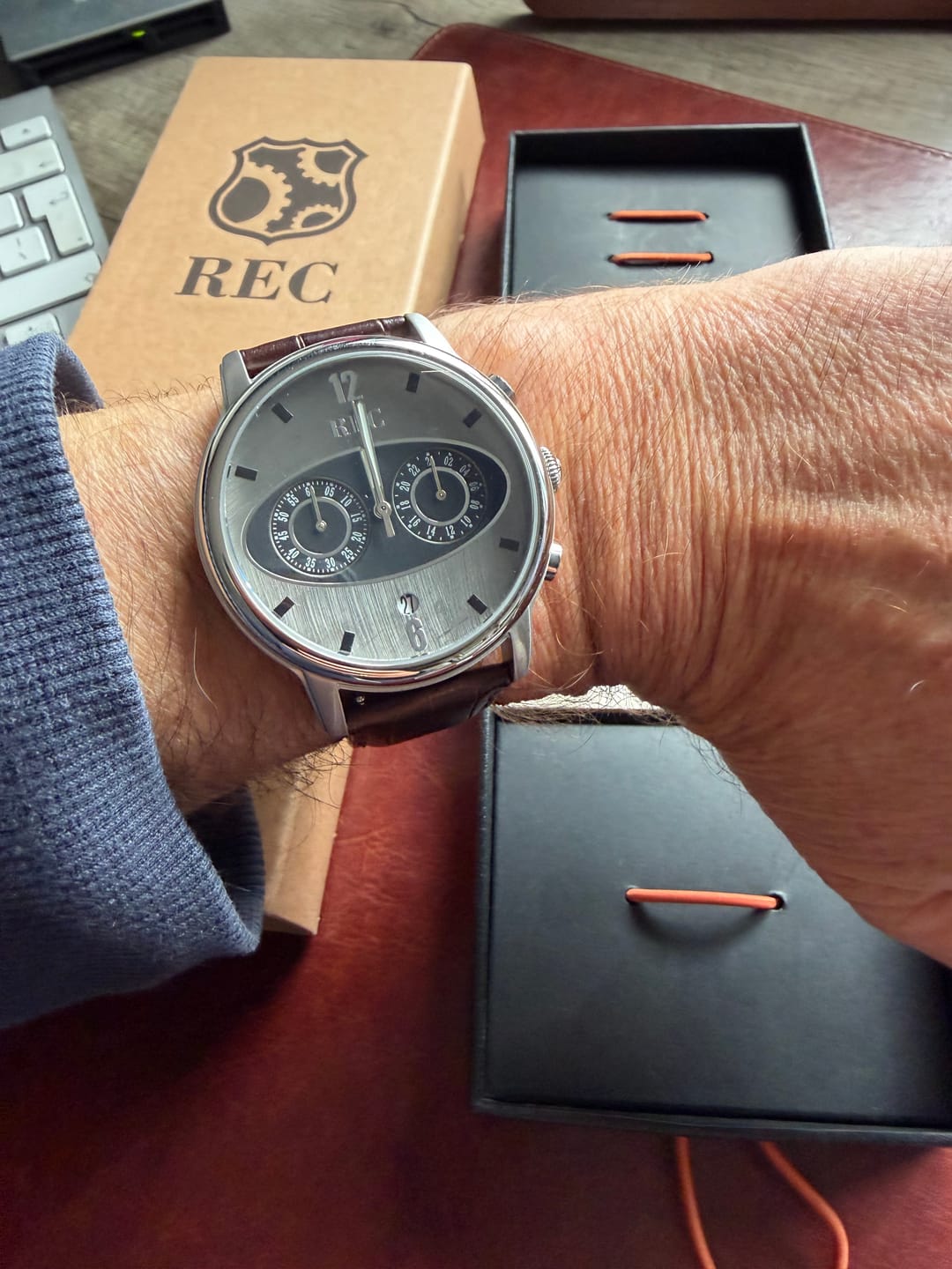 Customer photo review of REC Men's Chronograph Grey and Black Dial Brown Strap Watch | MARK I M1
