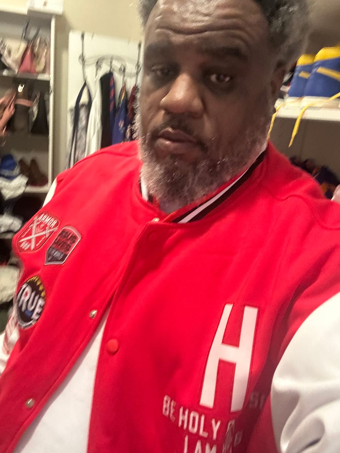Customer photo review of Custom Red White-Black Raglan Sleeves Varsity Full-Snap Letterman Jacket