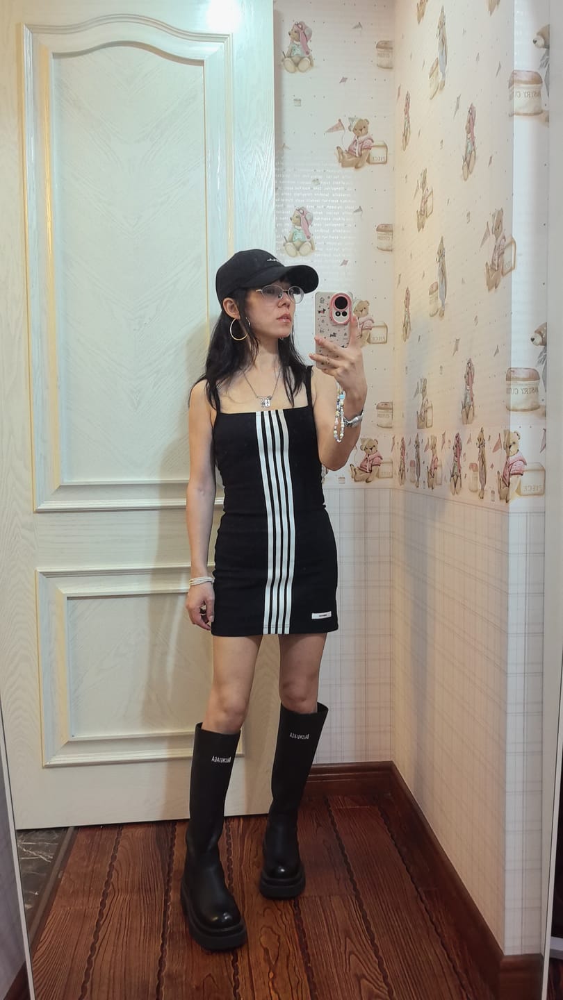 Customer photo review of WARDEN EDGE Triple Stripe Minimalist Bodycon Dress