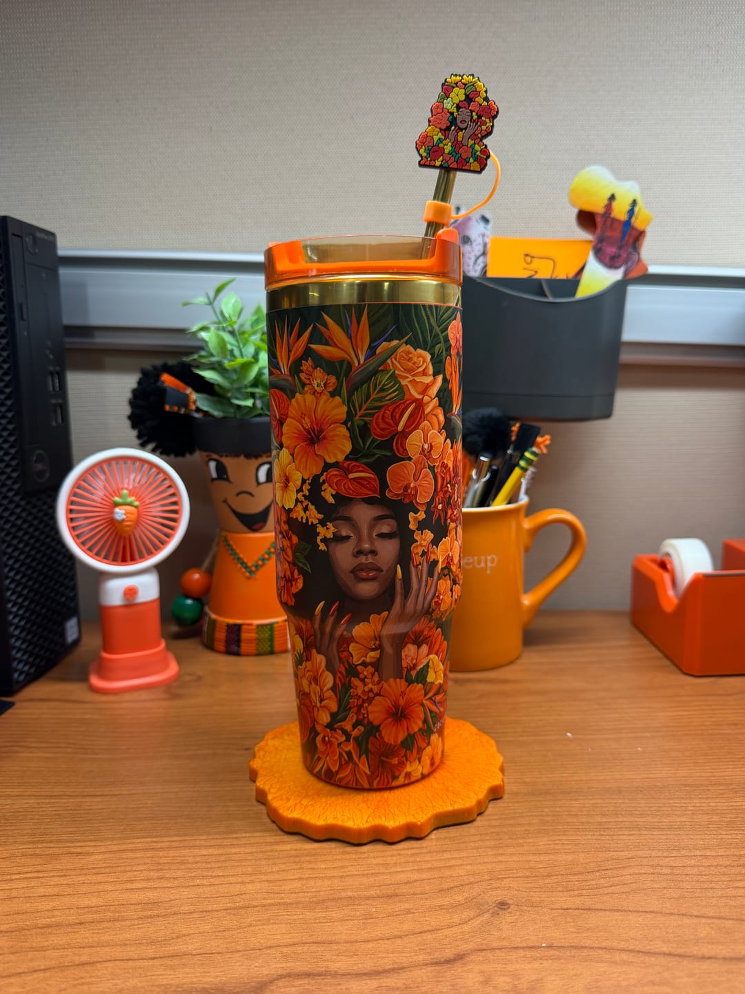 Customer photo review of Marigold Muse "Royalty Blossomed" FlowSip™ Insulated Tumbler – 30oz – It's a Beautiful Day to Be a Black Woman