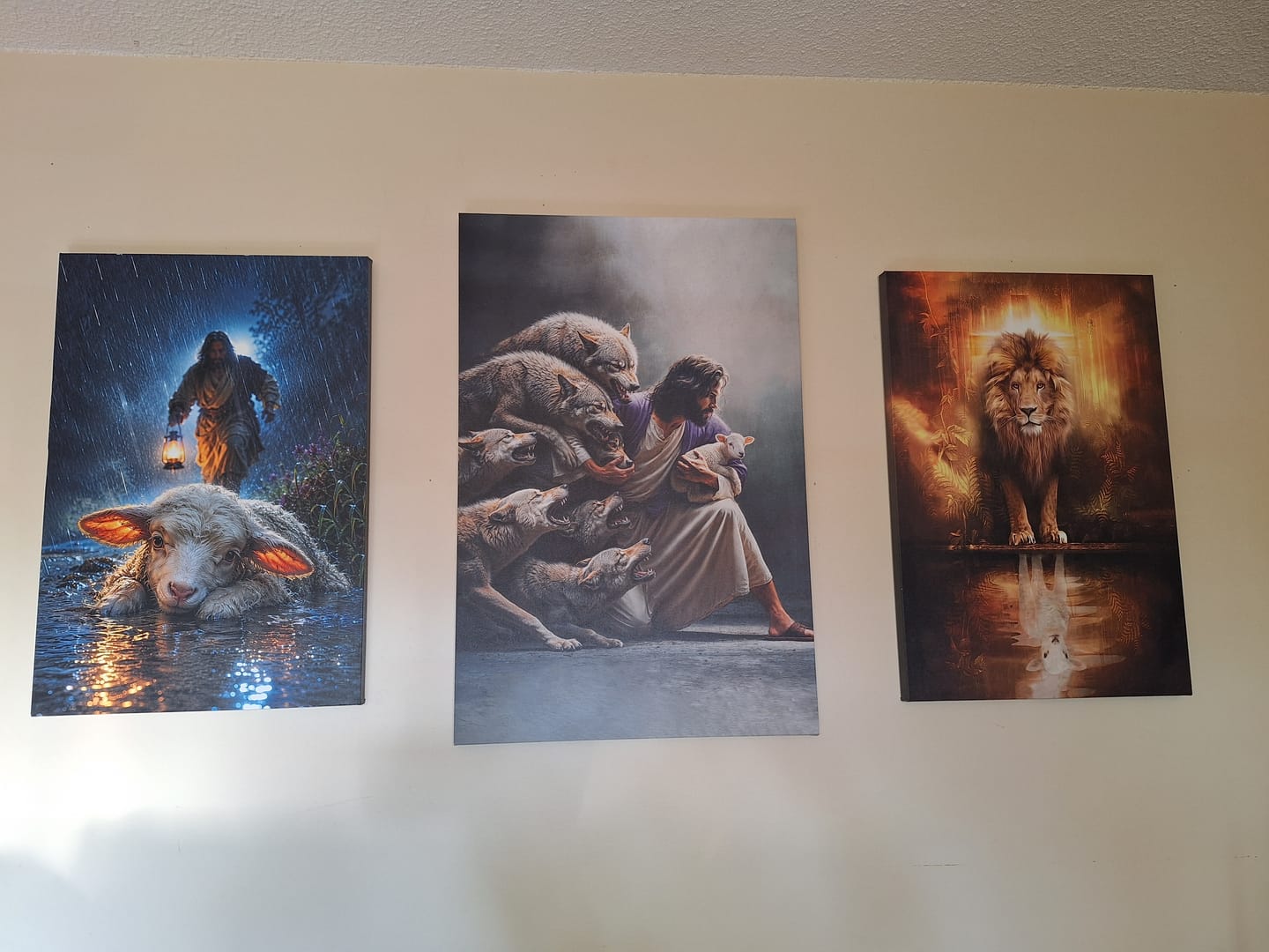 Customer photo review of Jesus Protects The Lamb From Wolves Wall Art Canvas