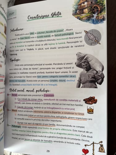Customer's Pachet Bacalaureat manual page showing the characterization of Ghita from Moara cu noroc.