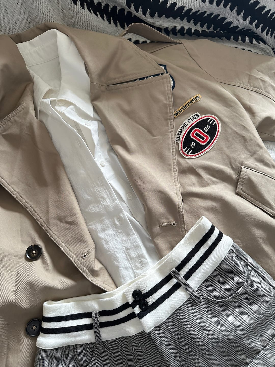Customer photo review of WARDEN EDGE Collegiate Patch Belted Trench Jacket