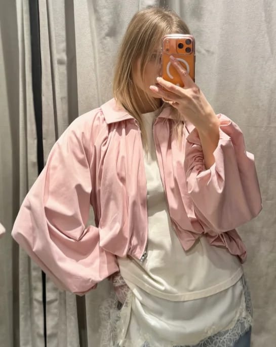 Customer photo review of Sandra Cropped Balloon Sleeve Jacket