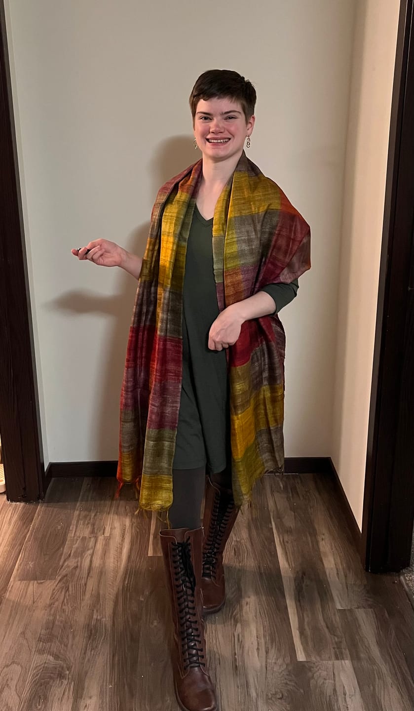 Customer photo review of Julahas x Aeshaane Peace Silk Scarf Madras Check No.1