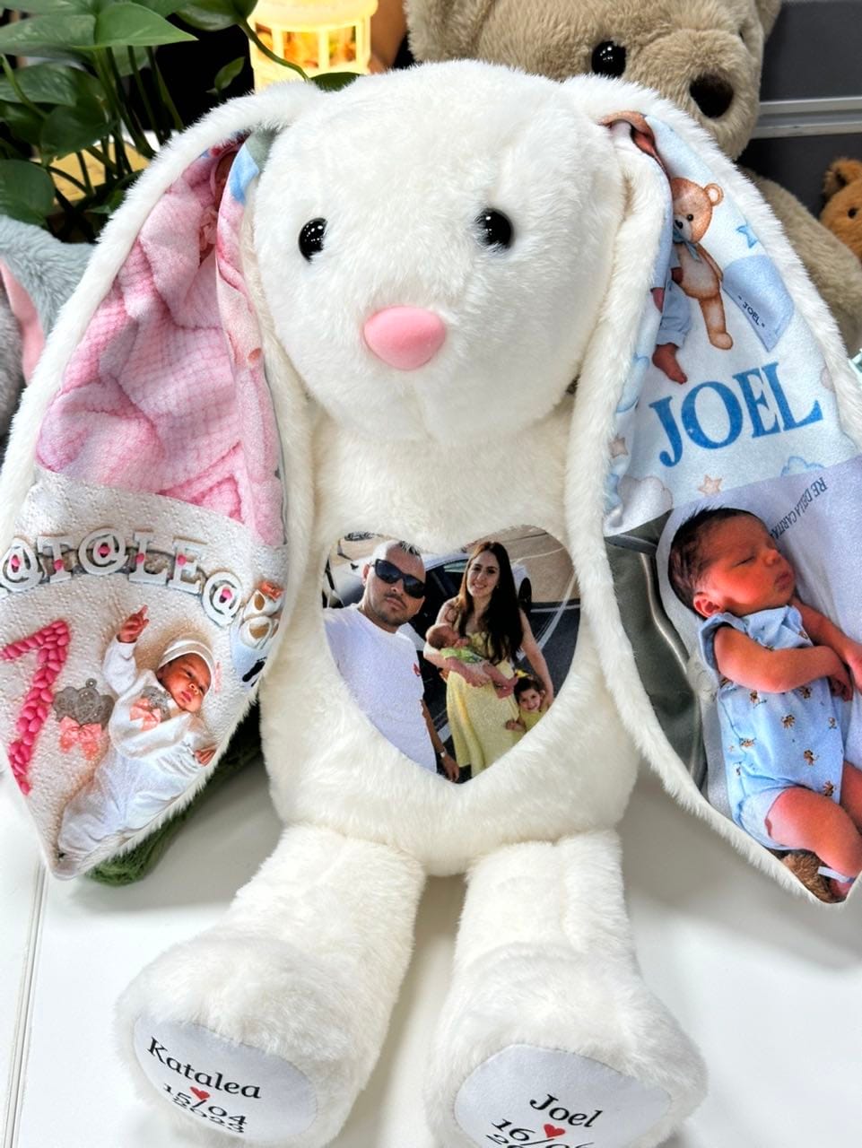 Customer photo review of Custom Photo Engraved Bunny Plush