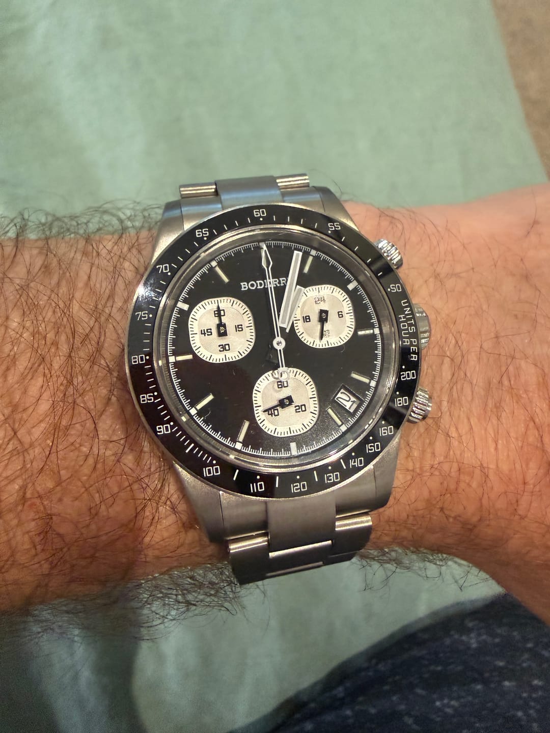 Customer photo review of GOLDACE - 100M WR Titanium Mecha-Quartz Chronograph Watch | Black