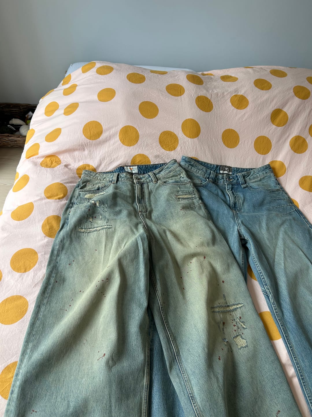 Customer photo review of Repaired Construction Denim Jeans Blue