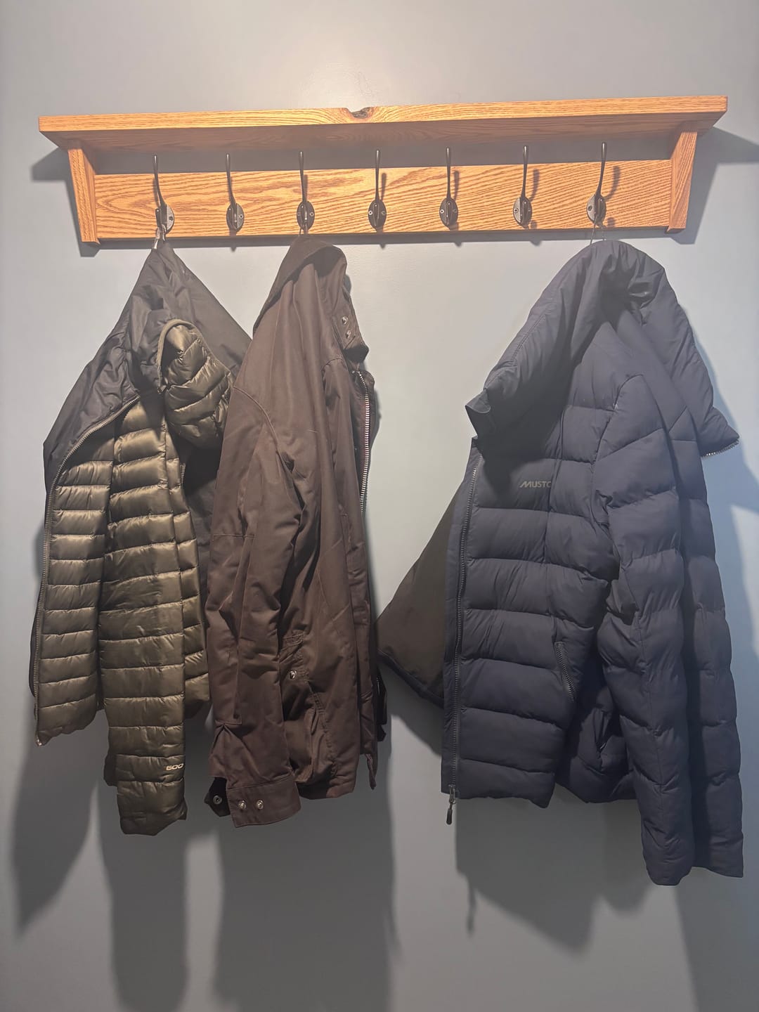 Customer photo review of Solid Oak Coat Rack With Storage Shelf