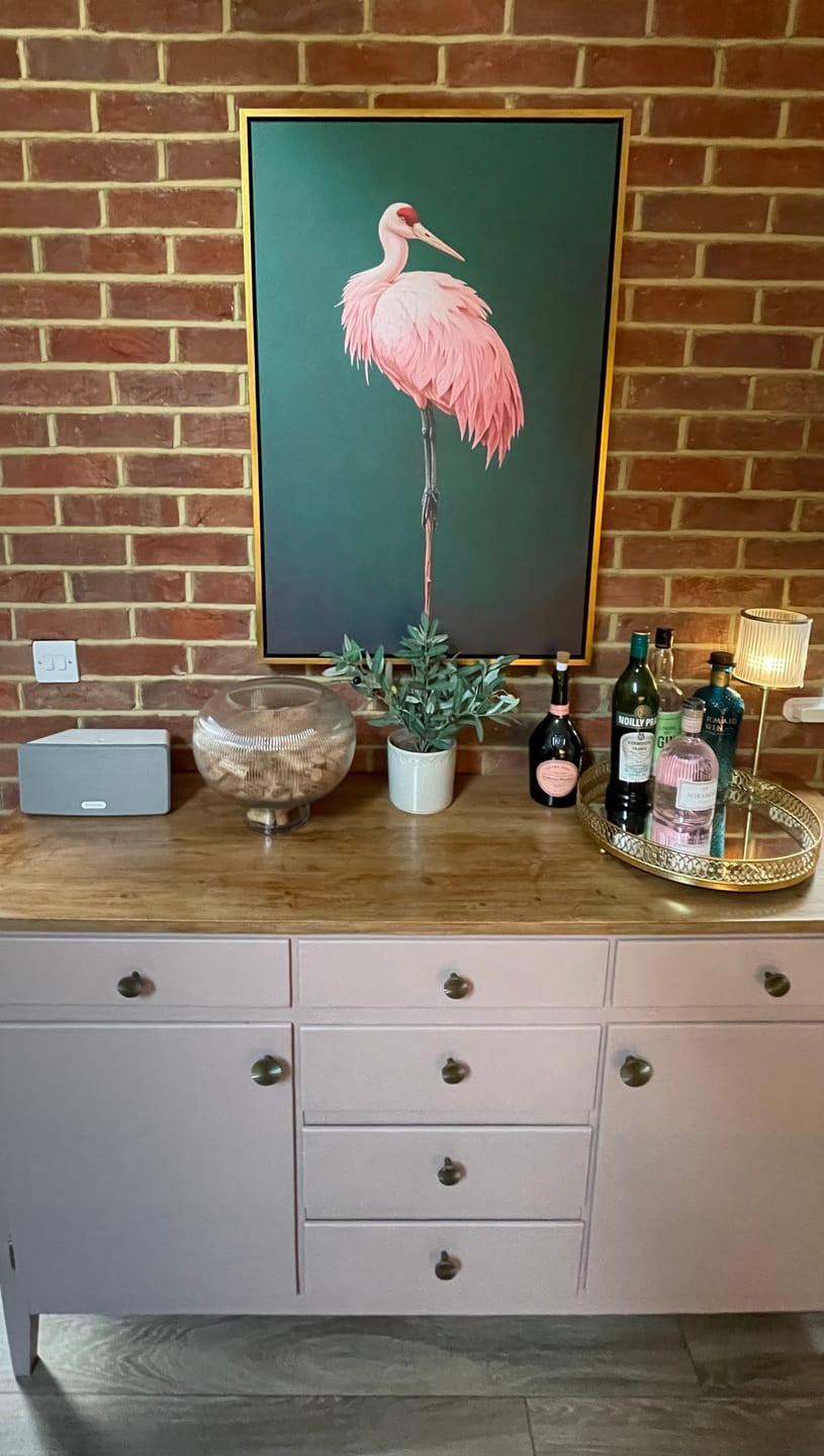 Customer photo review of Pink Crane on Green Print