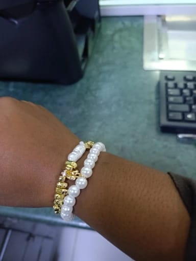 Customer photo review of Isla Two-Piece Pearl and Heart Charm Bracelet Set