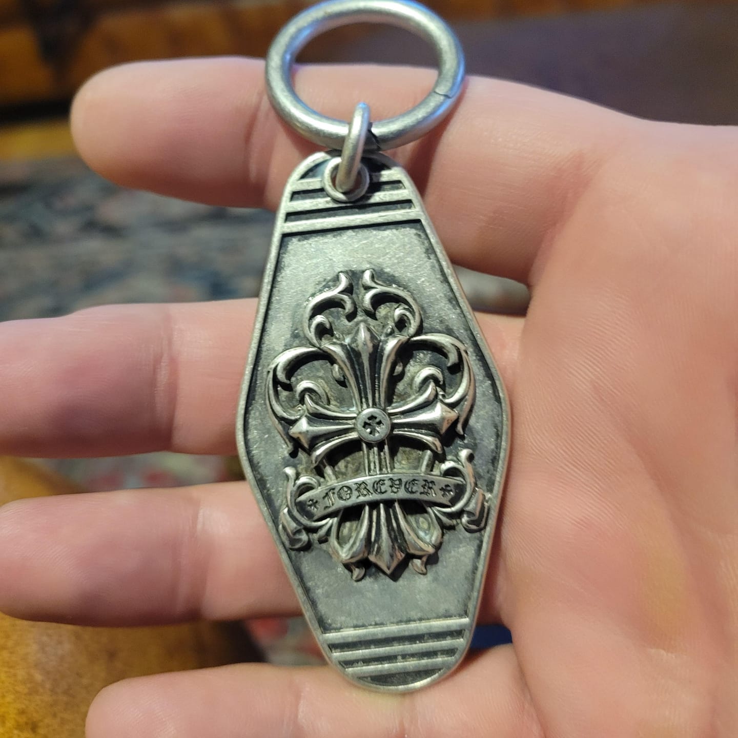 Customer photo review of Fleur-de-Lis Crest Personalized Keychain