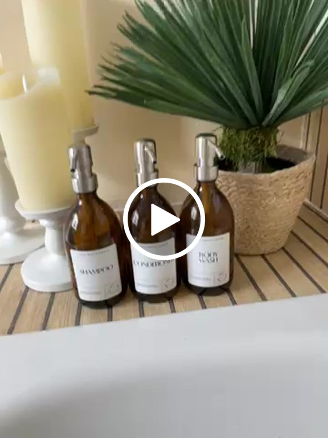 Customer video review of Set of 3 Bathroom Reusable Amber Glass Bottles 500 ML with Metal Pump