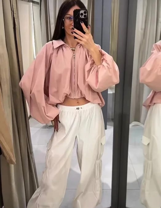 Customer photo review of Sandra Cropped Balloon Sleeve Jacket