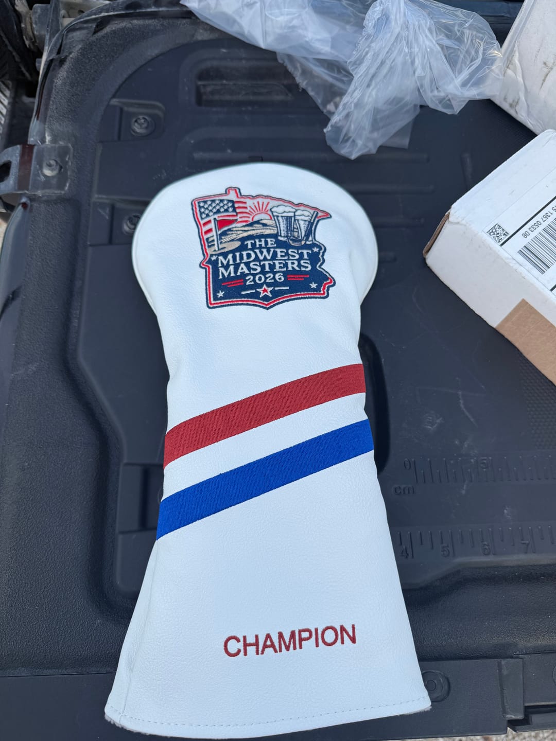 Customer photo review of Personalized Diagonal Stripes Wood Head Covers With Your Logo