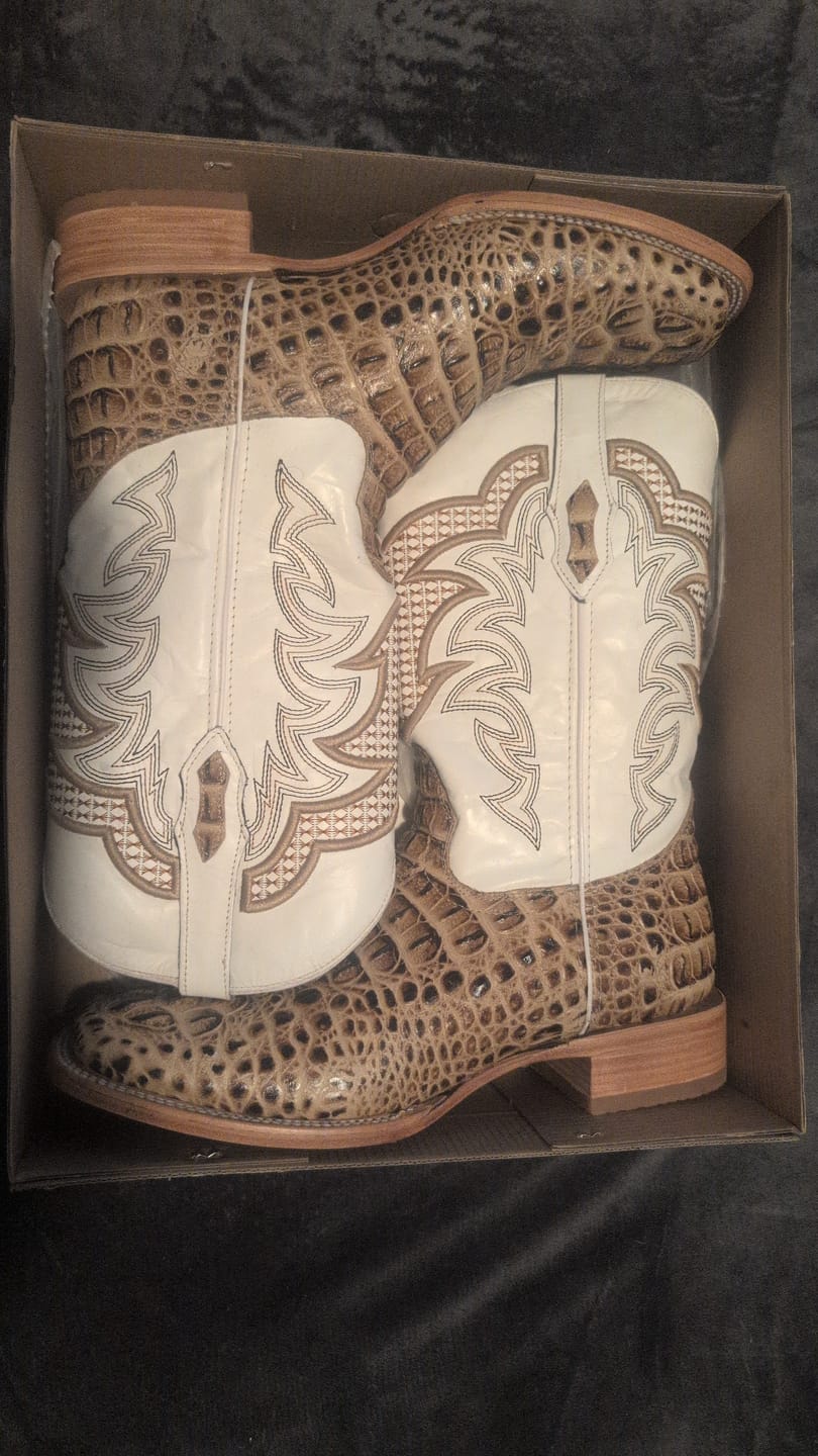 Customer photo review of Bone Caiman Neck Leather Boots - Square Toe