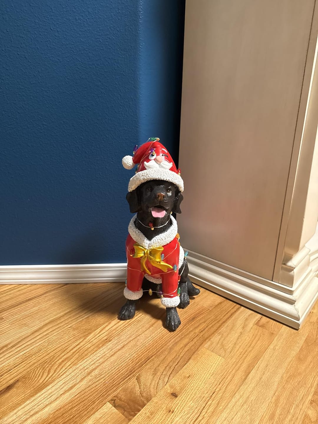 Customer photo review of Christmas Black Labrador Statue, Holiday Dog Figurine in Red Santa Outfit