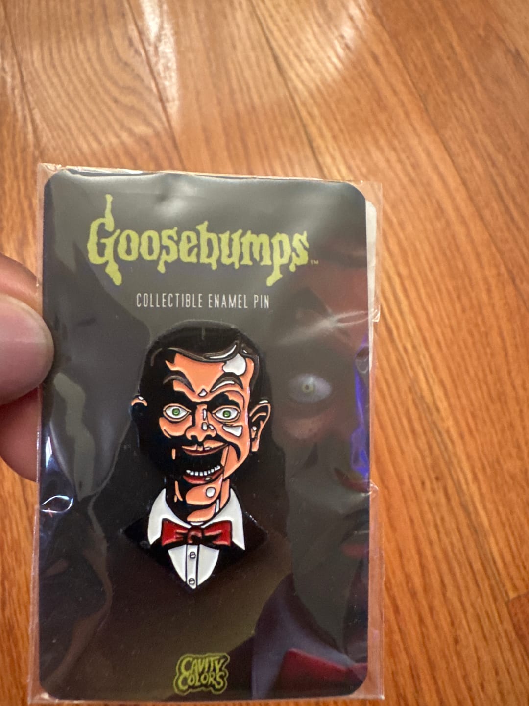 Customer photo review of GOOSEBUMPS: SLAPPY - ENAMEL PIN
