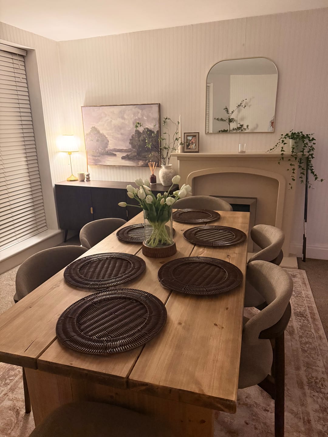 Customer photo review of Rustic Pine Pedestal Dining Table and Bench Set
