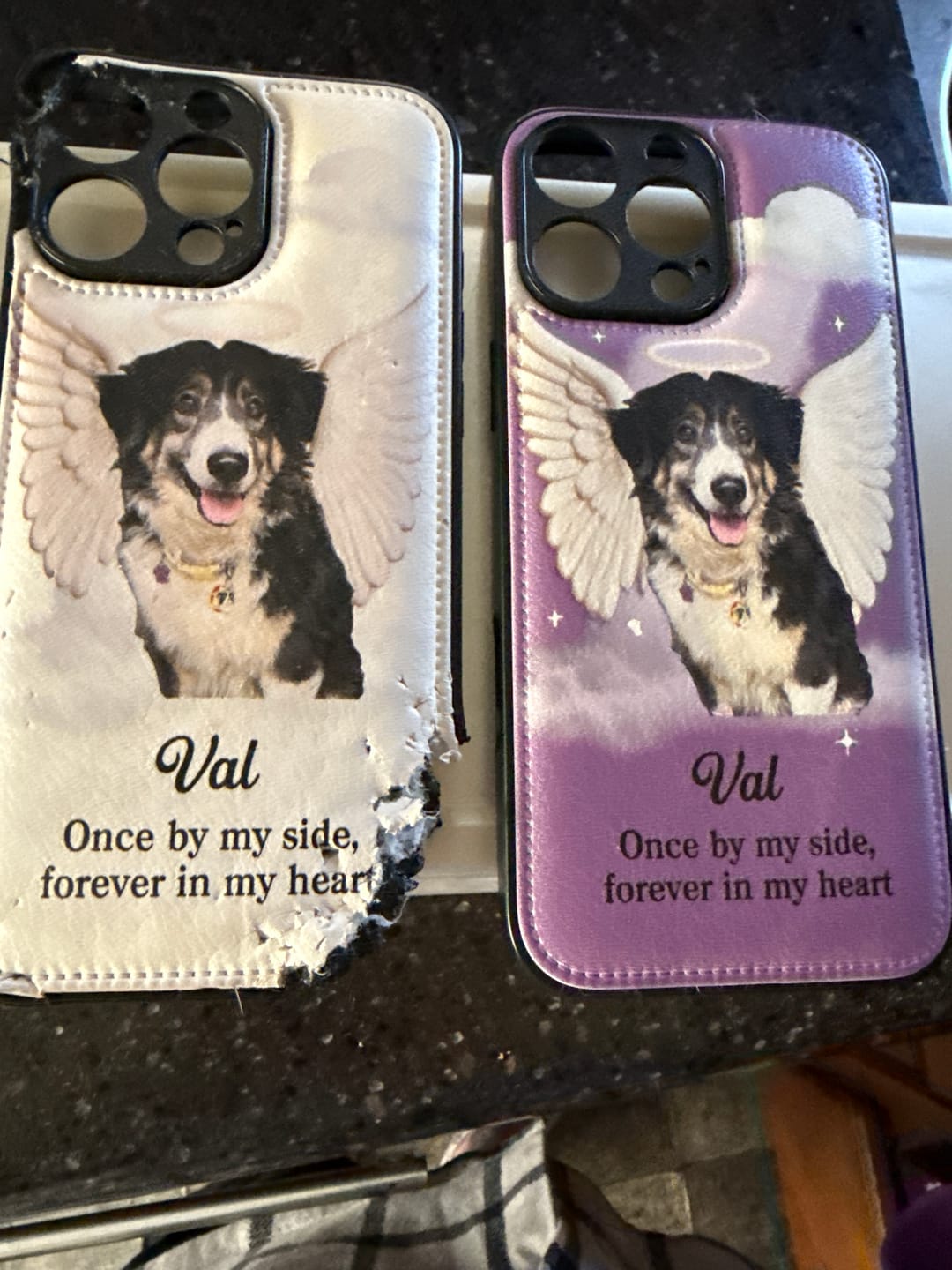 Customer photo review of Once By My Side - Personalized Dog Leather Phone Case