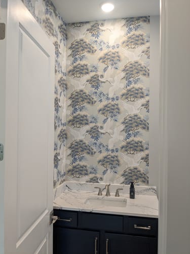 Customer photo review of York AF6591 Sprig & Heron Light Blue Wallpaper