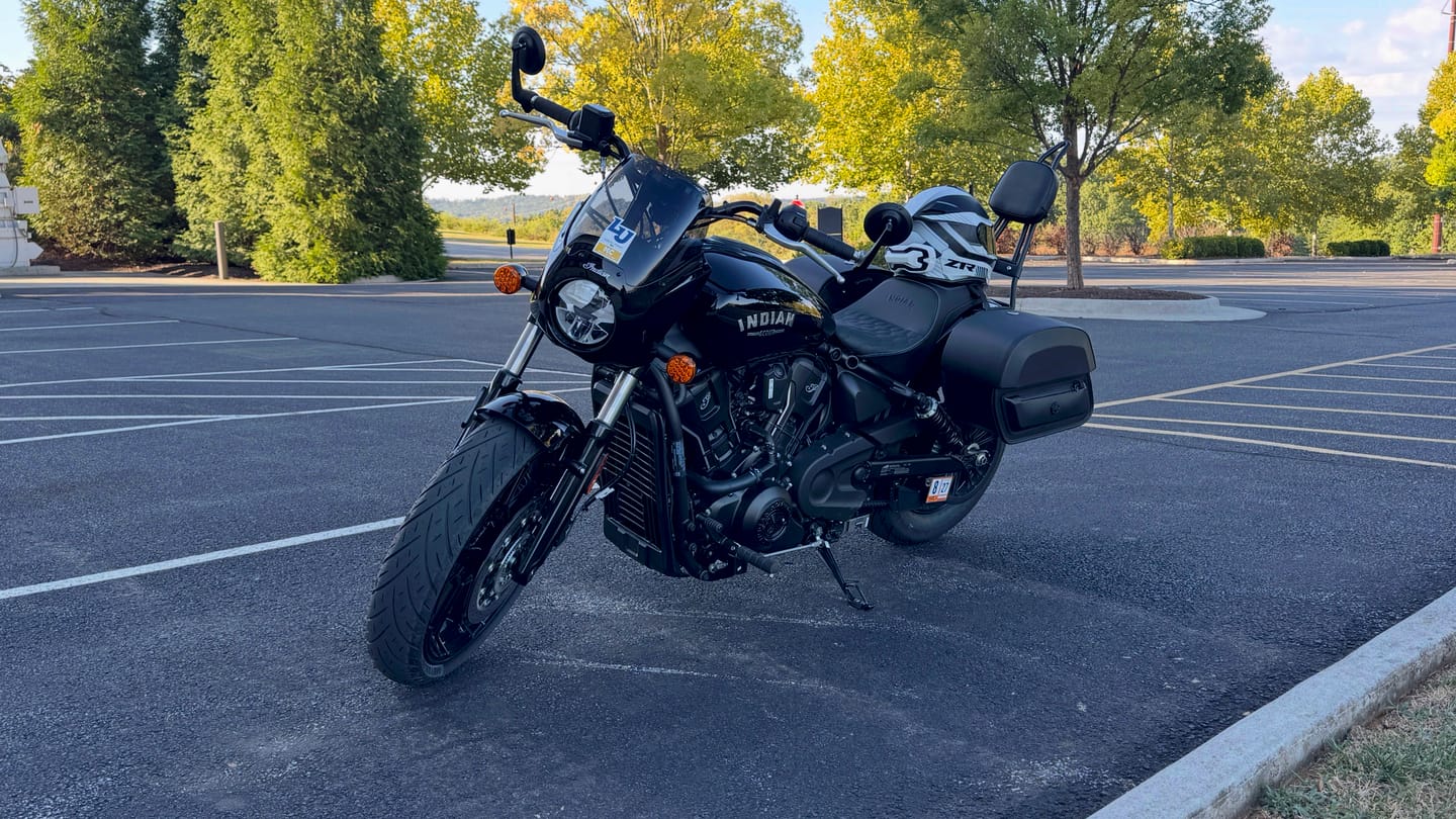 Customer photo review of Iron Born Blade 25" Sissy Bar with Foldable Luggage Rack for 2025+ Indian Sport Scout Matte Black