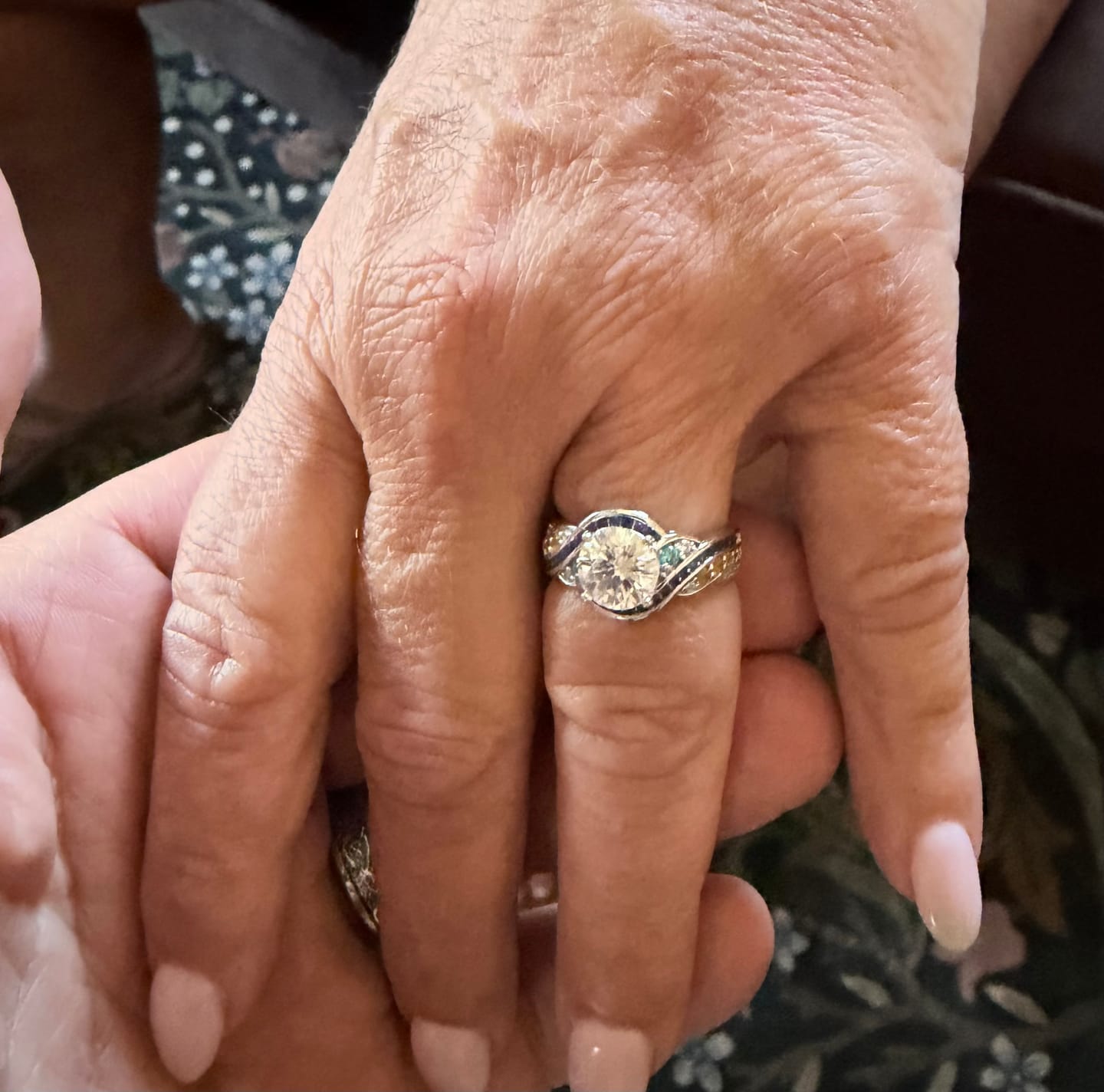 Customer photo review of Starry Night Moissanite Artistic Swirl Accent Engagement Ring
