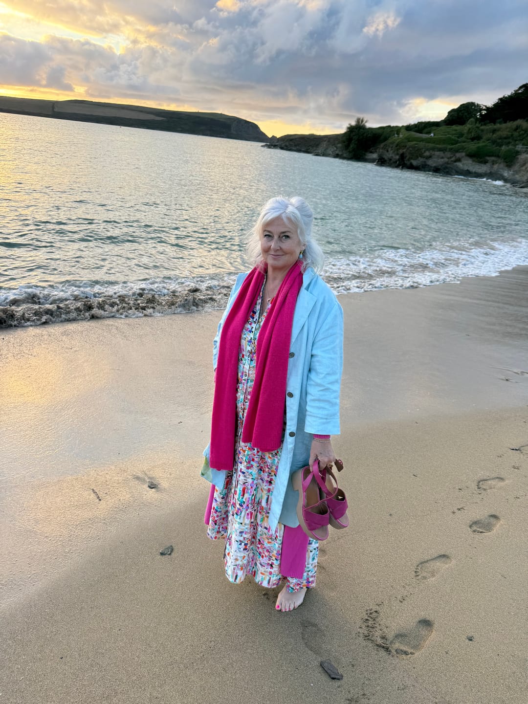 Customer photo review of Brand New Hot Pink Recycled Cashmere Wrap