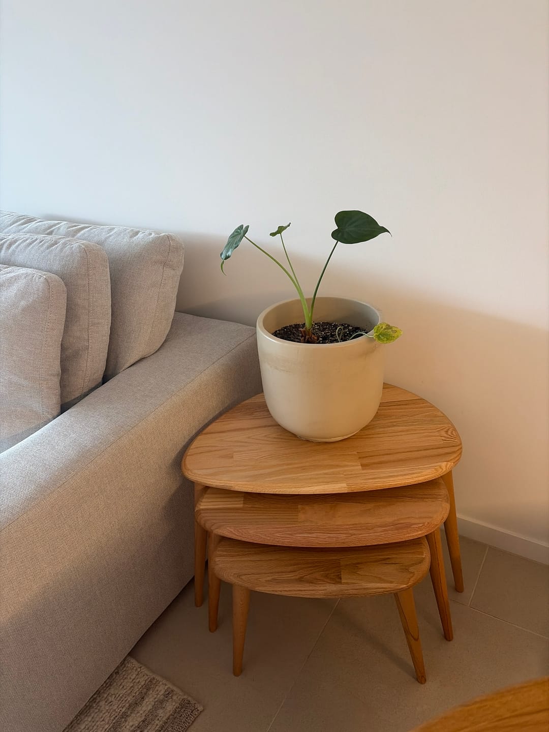 Customer photo review of Solid Oak Nest of Tables Set of 3 - Wooden Pebble Tables