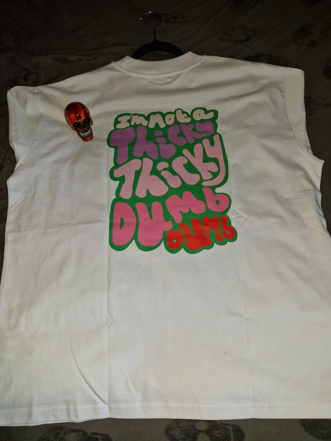 Customer photo review of Thicky Thicky Dumb Dumb, Cody Dahler | Oversized Unisex Tee in White