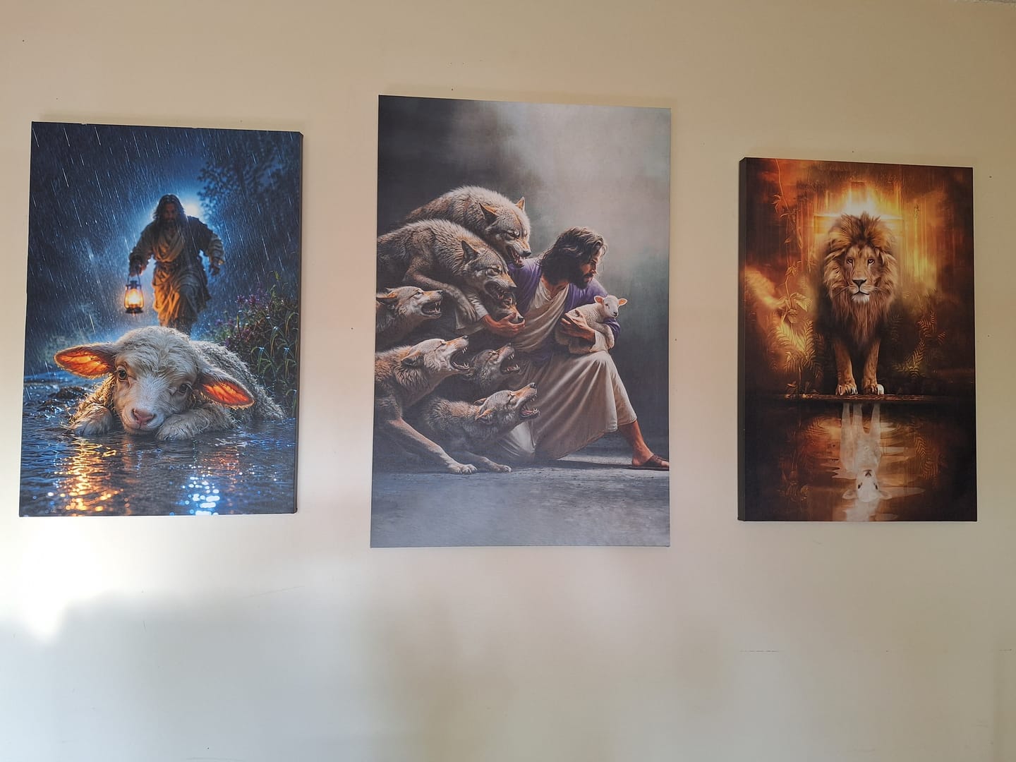 Customer photo review of Jesus Rescues the Lost Lamb in the Storm - Christian Wall Art Canvas