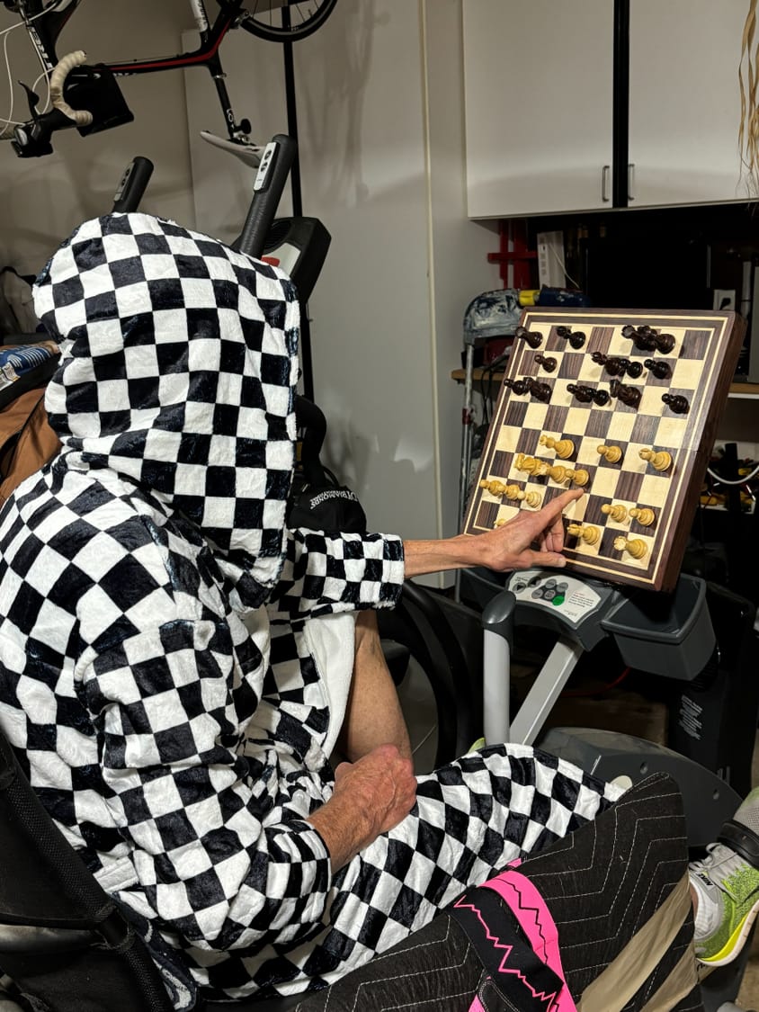 Customer photo review of Black And White Checkered Pattern Print Hooded Bathrobe