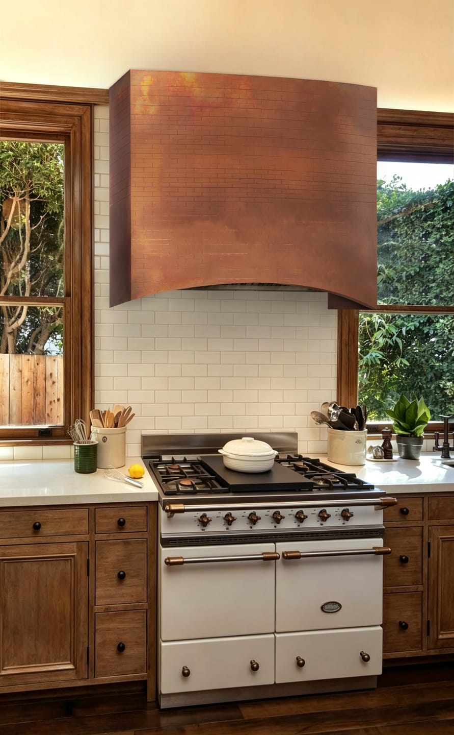 Customer photo review of Prime Custom Box Shaped Copper Vent Hood With Fire Patina PC5-C01