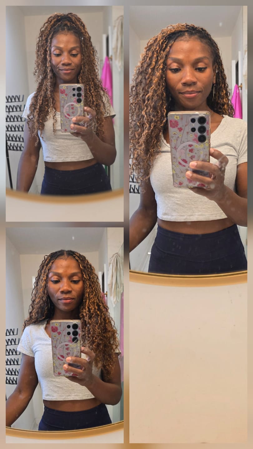 Customer photo review of #4/30 Mix Color Blend Water Deep Wave Feather Crochet Hair