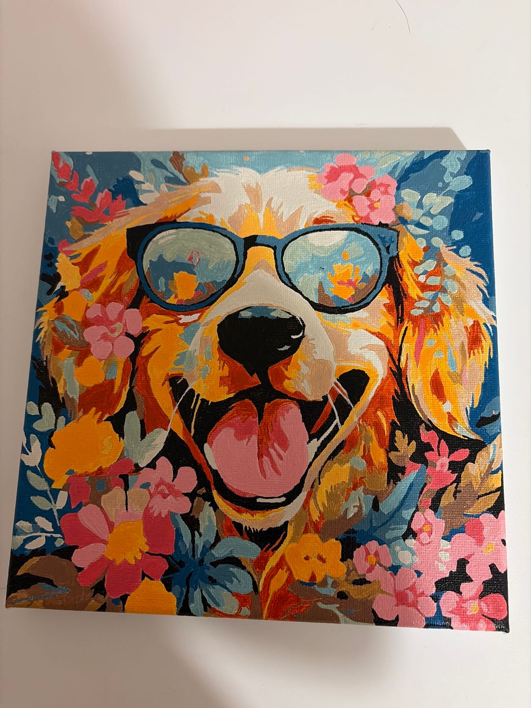 Customer photo review of Mini Peinture par Numéros 20x20cm avec cadre Chiot fantaisie et des fleurs