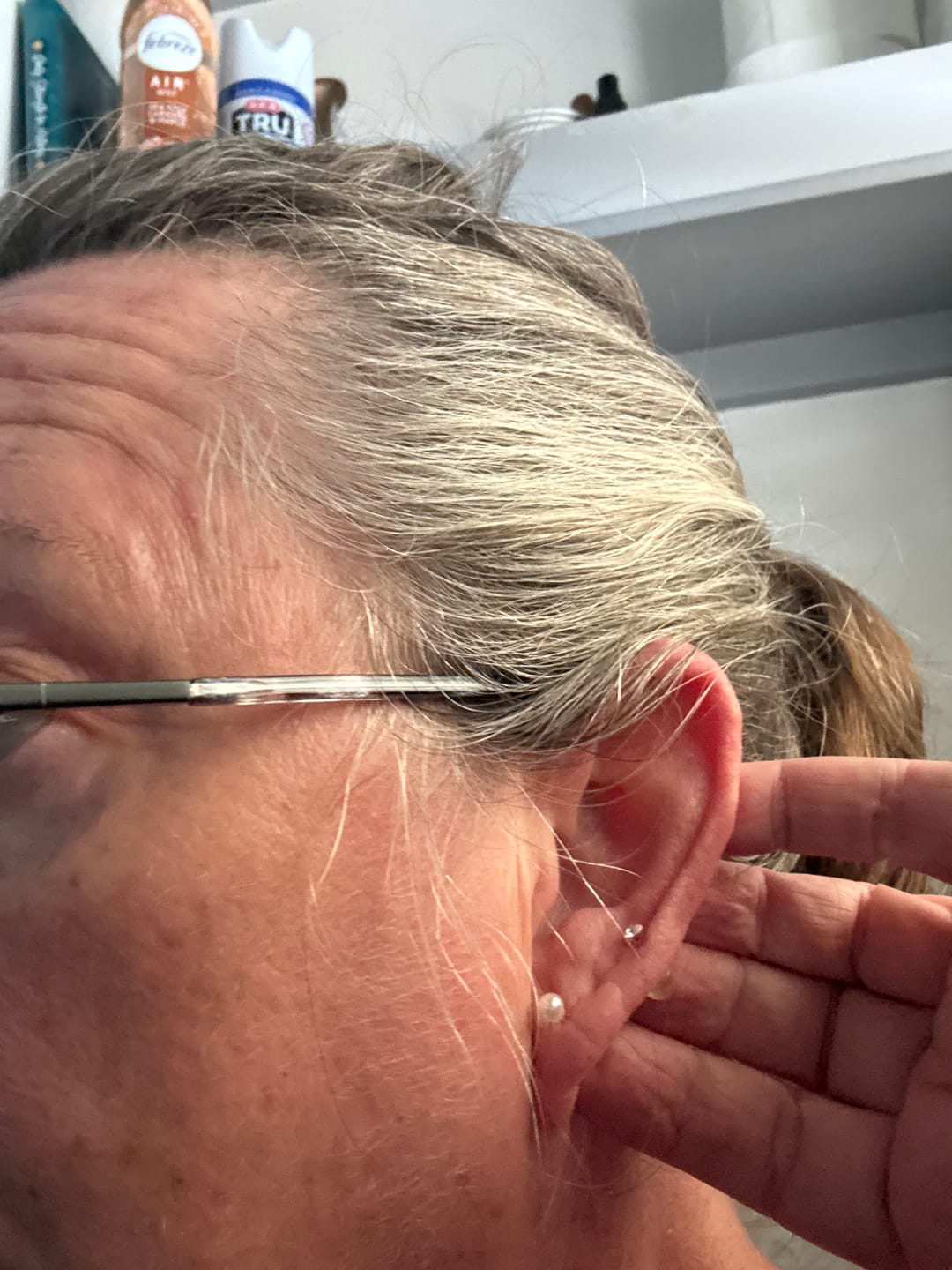 Customer photo review of Faux Pearl Studs Hypoallergenic Earrings for Sensitive Ears with Plastic Posts