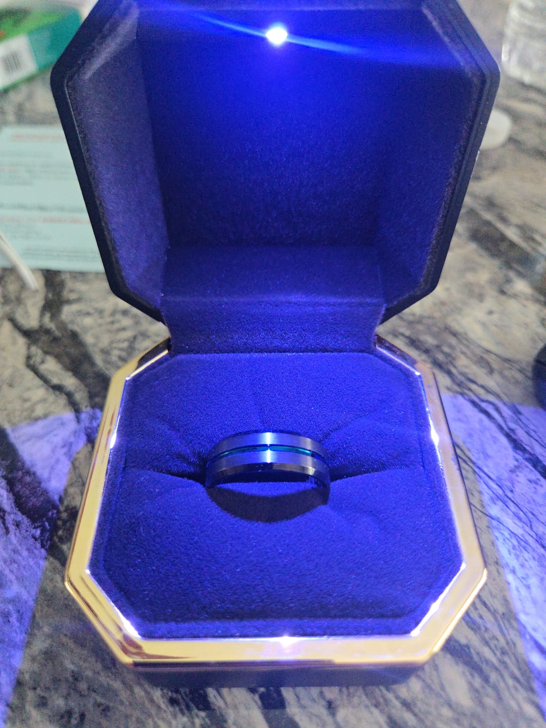 Customer photo review of LED Light Ring Box Engagement Ring Case Velvet Jewelry Gift Box Case Ring Holder Black