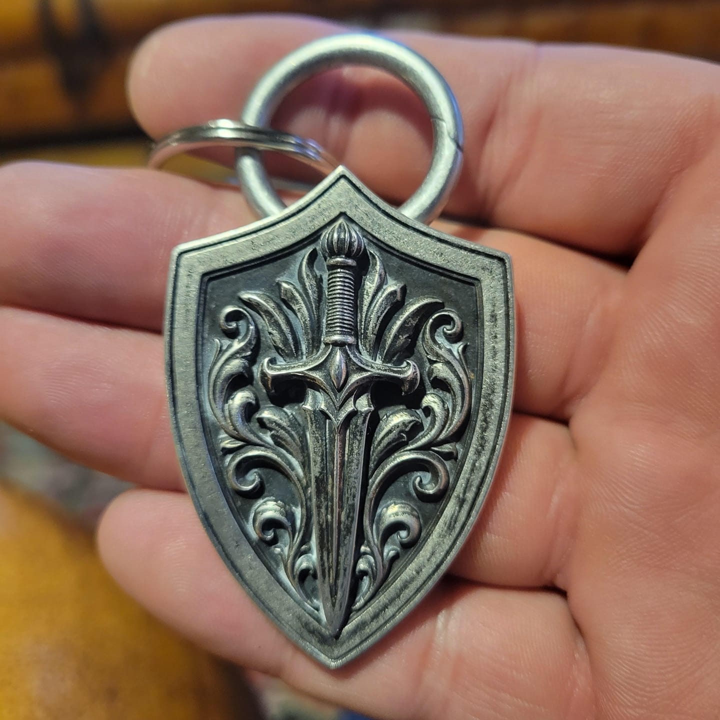 Customer photo review of Aegis Blade Shield Personalized Keychain