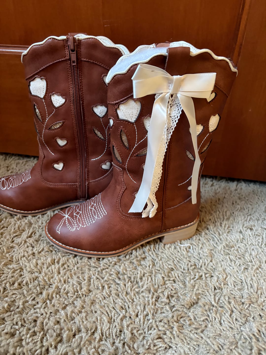 Customer photo review of Sweetheart Bow Cowgirl Boots- Brown