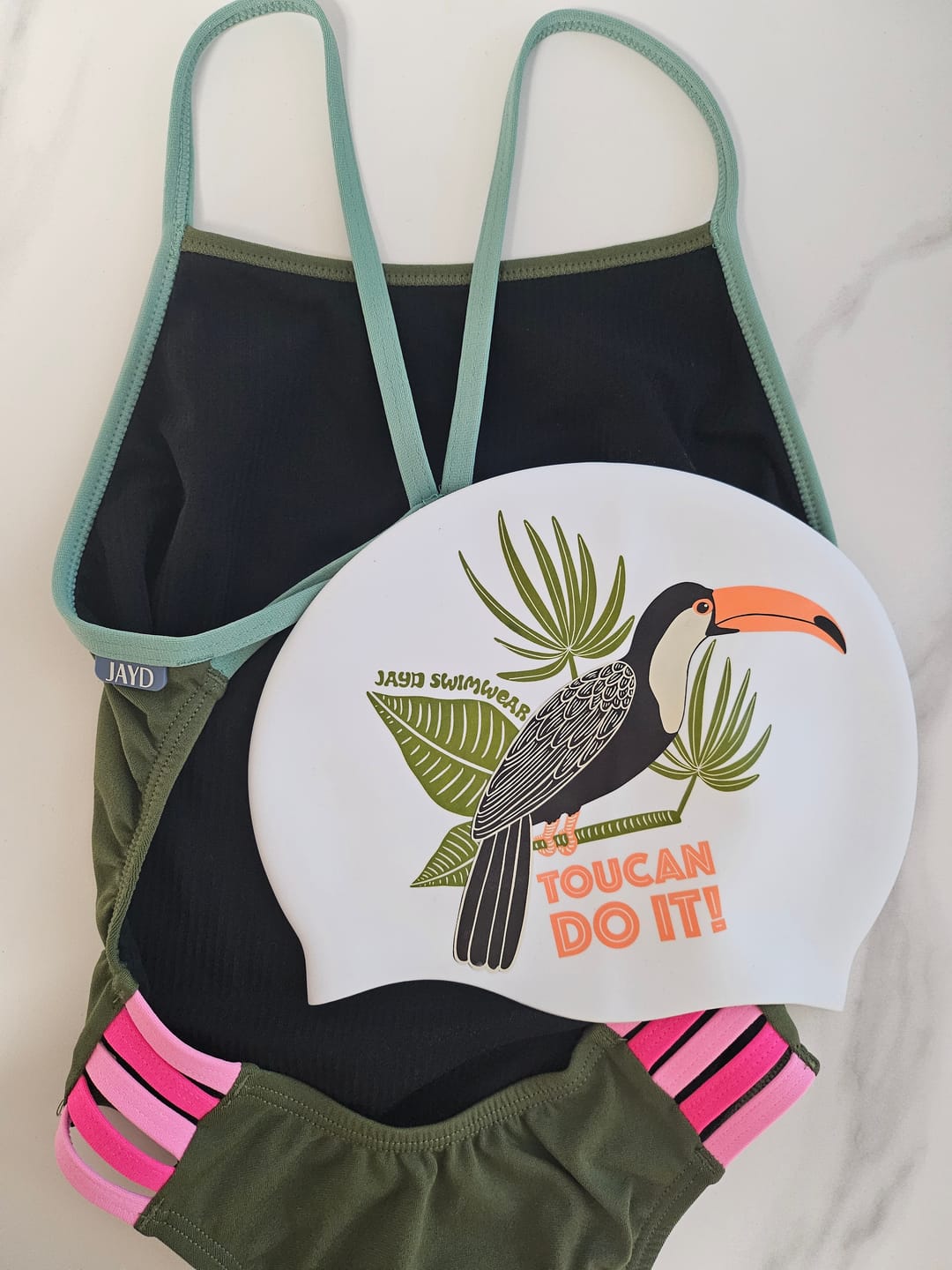 Customer photo review of JAYD Swim Cap - Toucan Do It