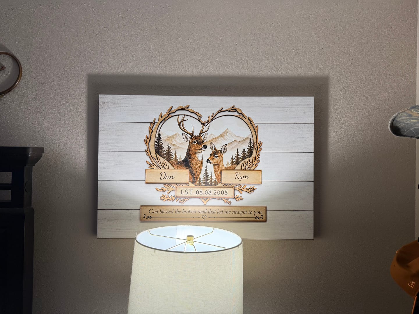 Customer photo review of "God Bless The Broken Road," Personalized Deer Couple Canvas Wall Art
