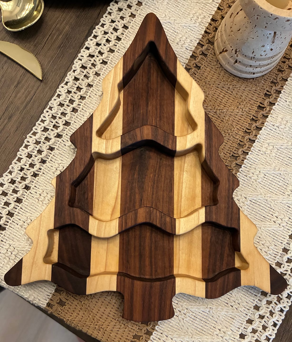 Customer photo review of 11.0x9.5" Christmas Tree Tray 2 Acrylic Router Template [Limited Edition]